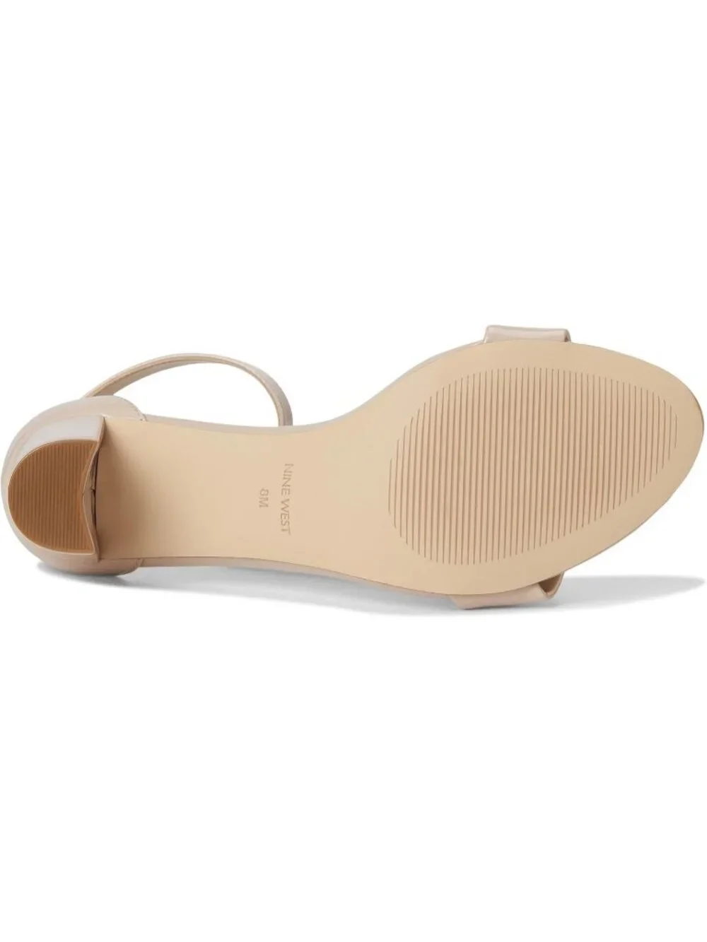 Women's Natural Patent Round Toe Ankle Strap Wnpruce Block Heeled Sandal Shoes